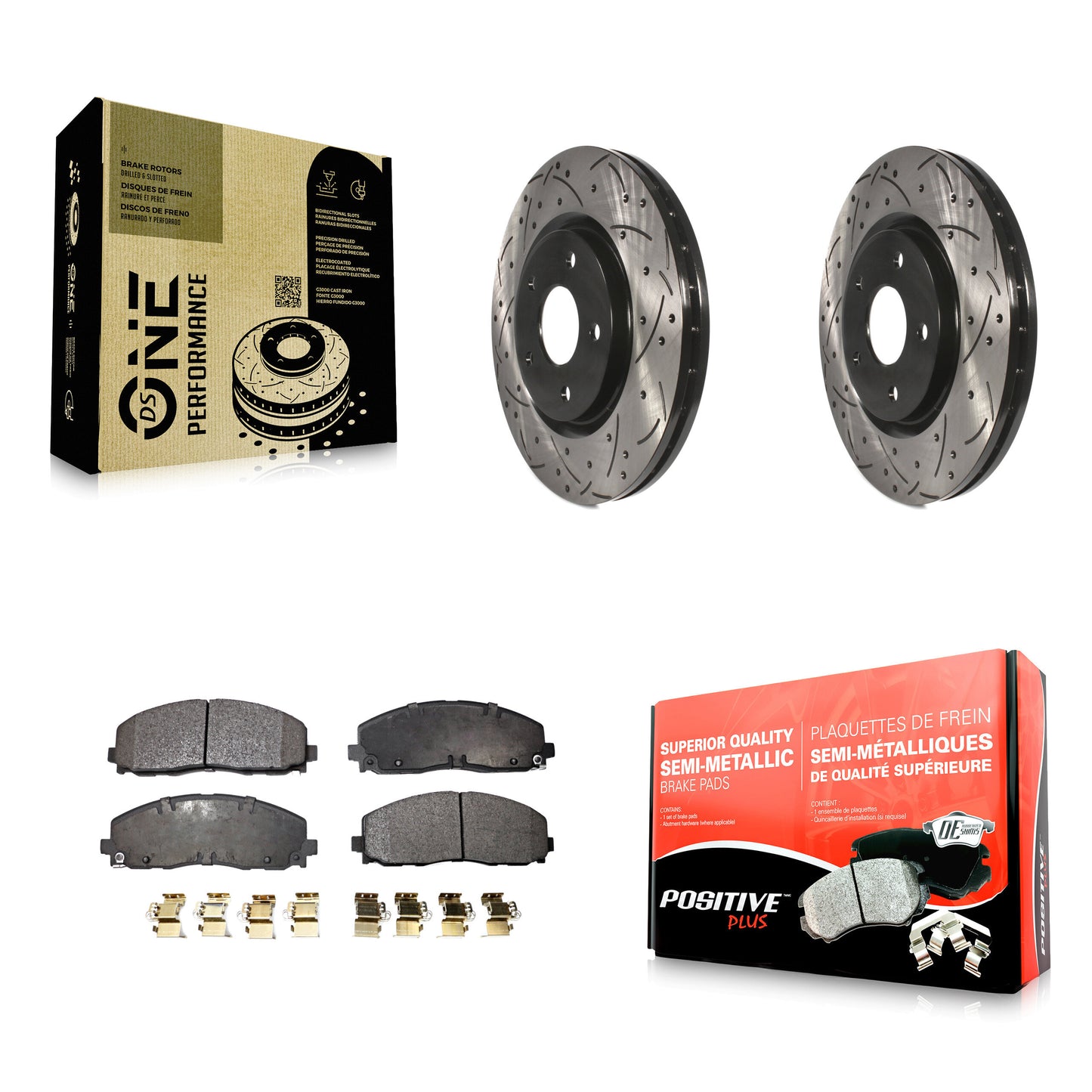[Avant] Kit de disque (percé rainuré revêtu) et plaquette (semi-métallique) de frein pour Dodge Grand Caravan Chrysler Journey Town & Country Pacifica Ram C/V Volkswagen Routan Voyager KDF-100054