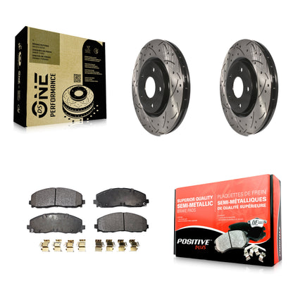 [Avant] Kit de disque (percé rainuré revêtu) et plaquette (semi-métallique) de frein pour Dodge Grand Caravan Chrysler Journey Town & Country Pacifica Ram C/V Volkswagen Routan Voyager KDF-100054