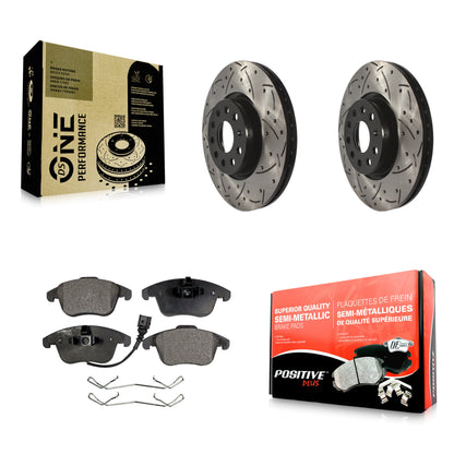 [Avant] Kit de disque (percé rainuré revêtu) et plaquette (semi-métallique) de frein pour Volkswagen Passat Tiguan Audi Q3 Quattro Limited KDF-100080