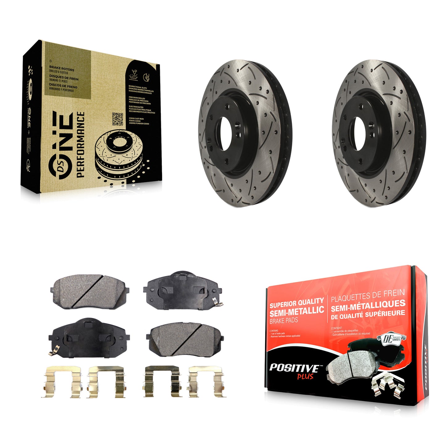 [Avant] Kit de disque (percé rainuré revêtu) et plaquette (semi-métallique) de frein pour Hyundai Tucson Kia Sportage Soul EV KDF-100084