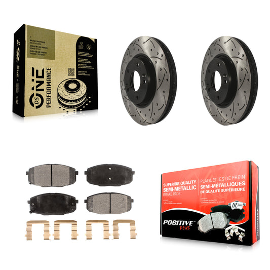 [Avant] Kit de disque (percé rainuré revêtu) et plaquette (semi-métallique) de frein pour Kia Forte Koup Forte5 KDF-100085