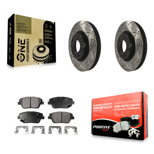 [Avant] Kit de disque (percé rainuré revêtu) et plaquette (semi-métallique) de frein pour Hyundai Sonata Kia Optima KDF-100088