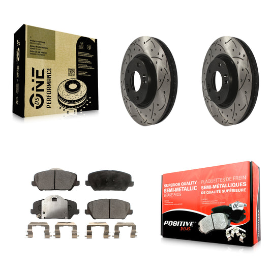 [Avant] Kit de disque (percé rainuré revêtu) et plaquette (semi-métallique) de frein pour Kia Forte Forte5 Koup KDF-100091