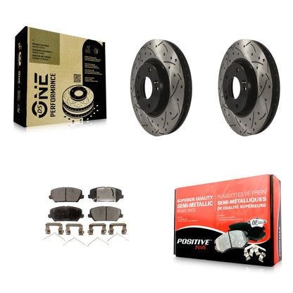 [Avant] Kit de disque (percé rainuré revêtu) et plaquette (semi-métallique) de frein pour Kia Forte Hyundai Veloster Forte5 KDF-100093