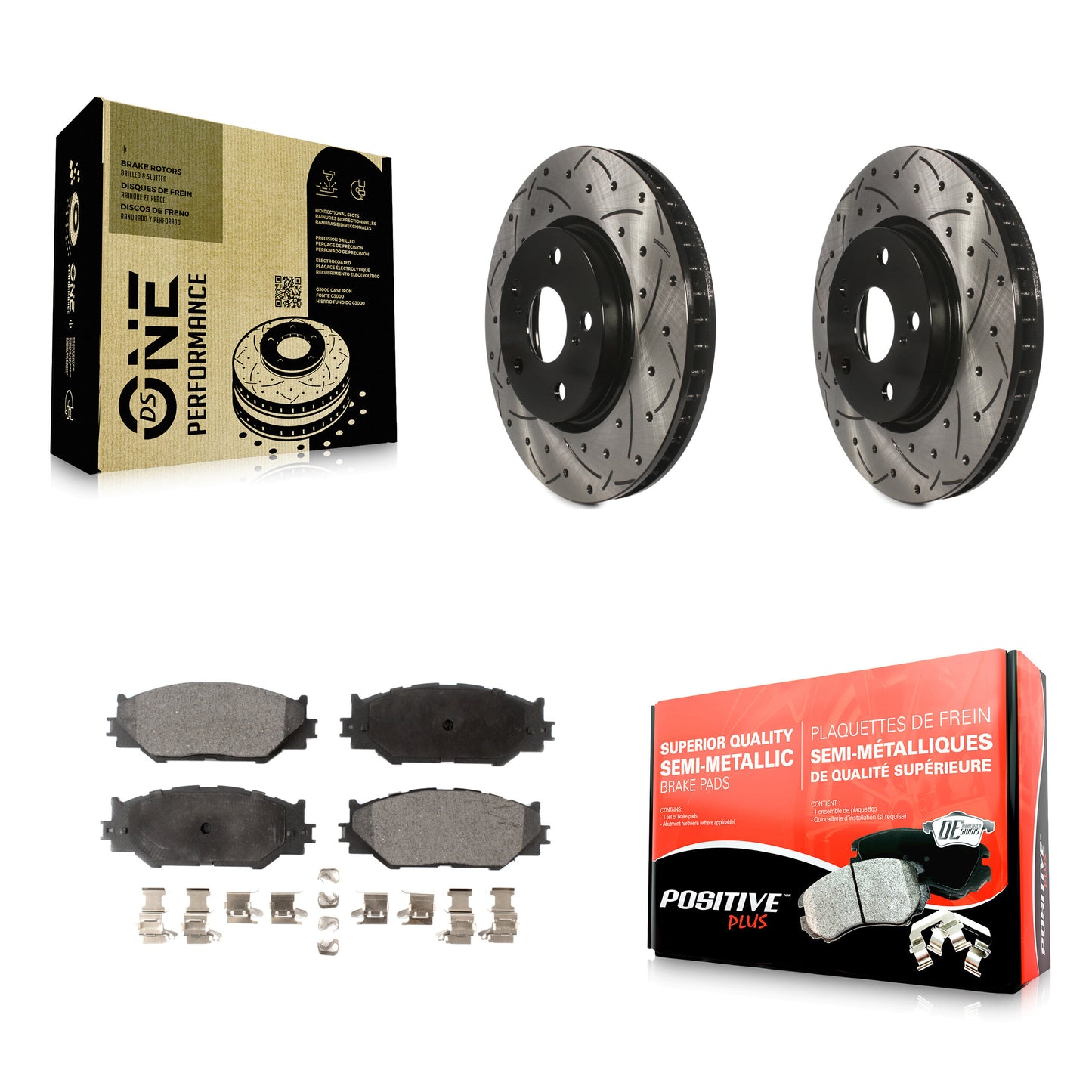 [Avant] Kit de disque (percé rainuré revêtu) et plaquette (semi-métallique) de frein pour Lexus IS250 KDF-100100