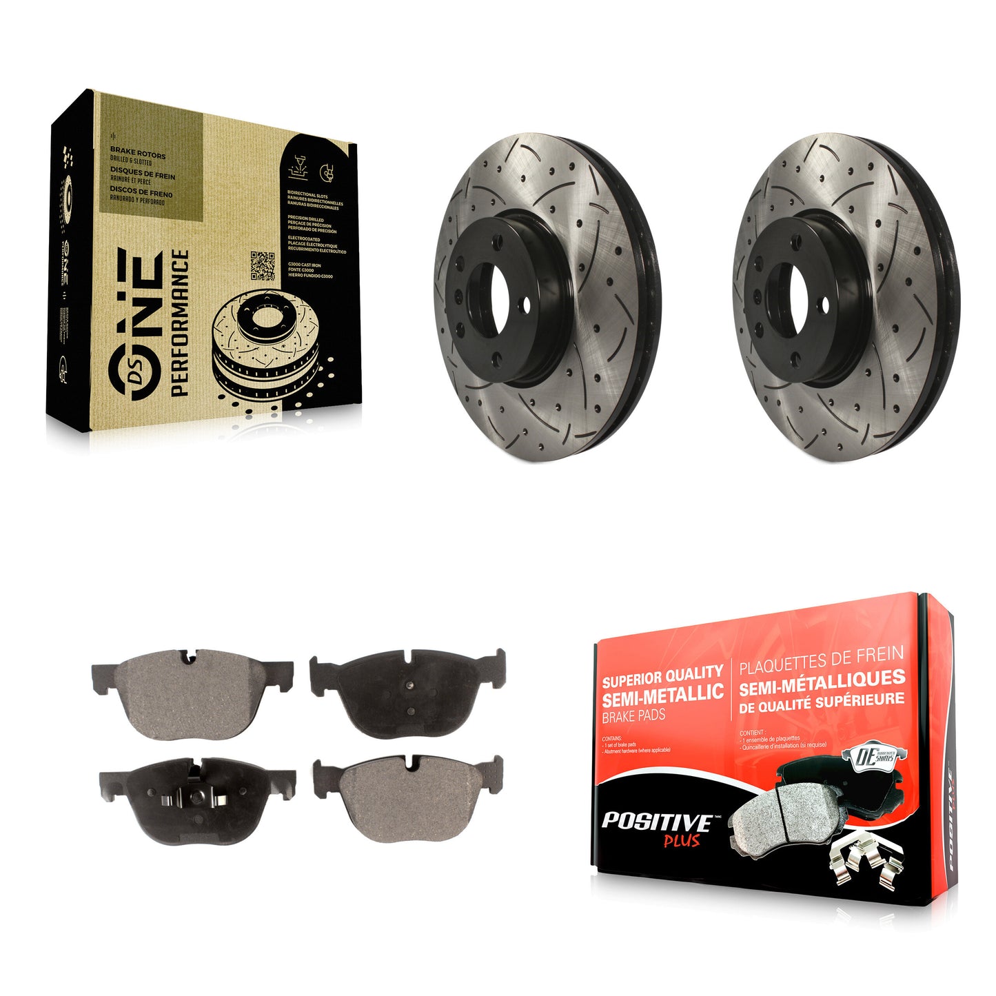 [Avant] Kit de disque (percé rainuré revêtu) et plaquette (semi-métallique) de frein pour BMW X5 X6 KDF-100111
