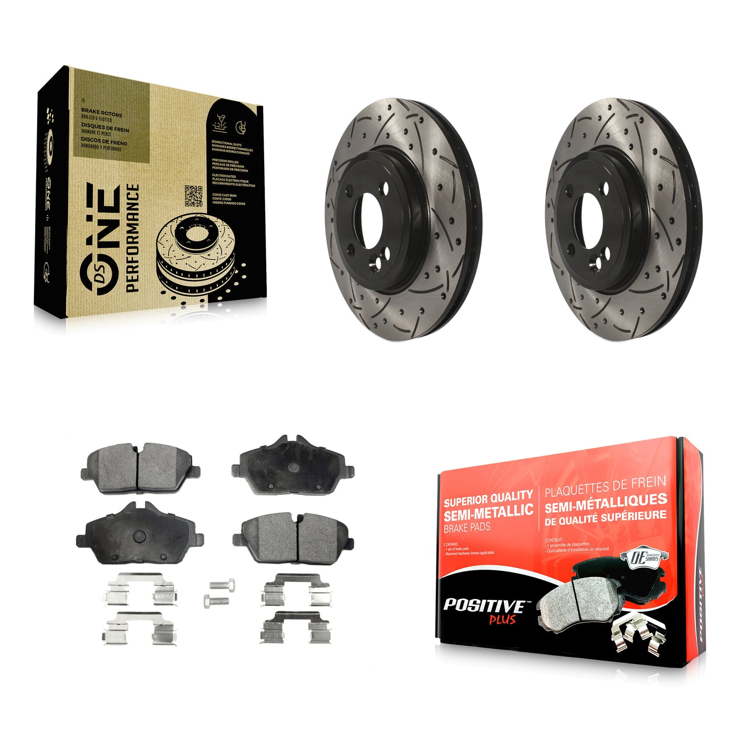 [Avant] Kit de disque (percé rainuré revêtu) et plaquette (semi-métallique) de frein pour 2007-2015 Mini Cooper avec 280mm Diameter Rotor KDF-100115