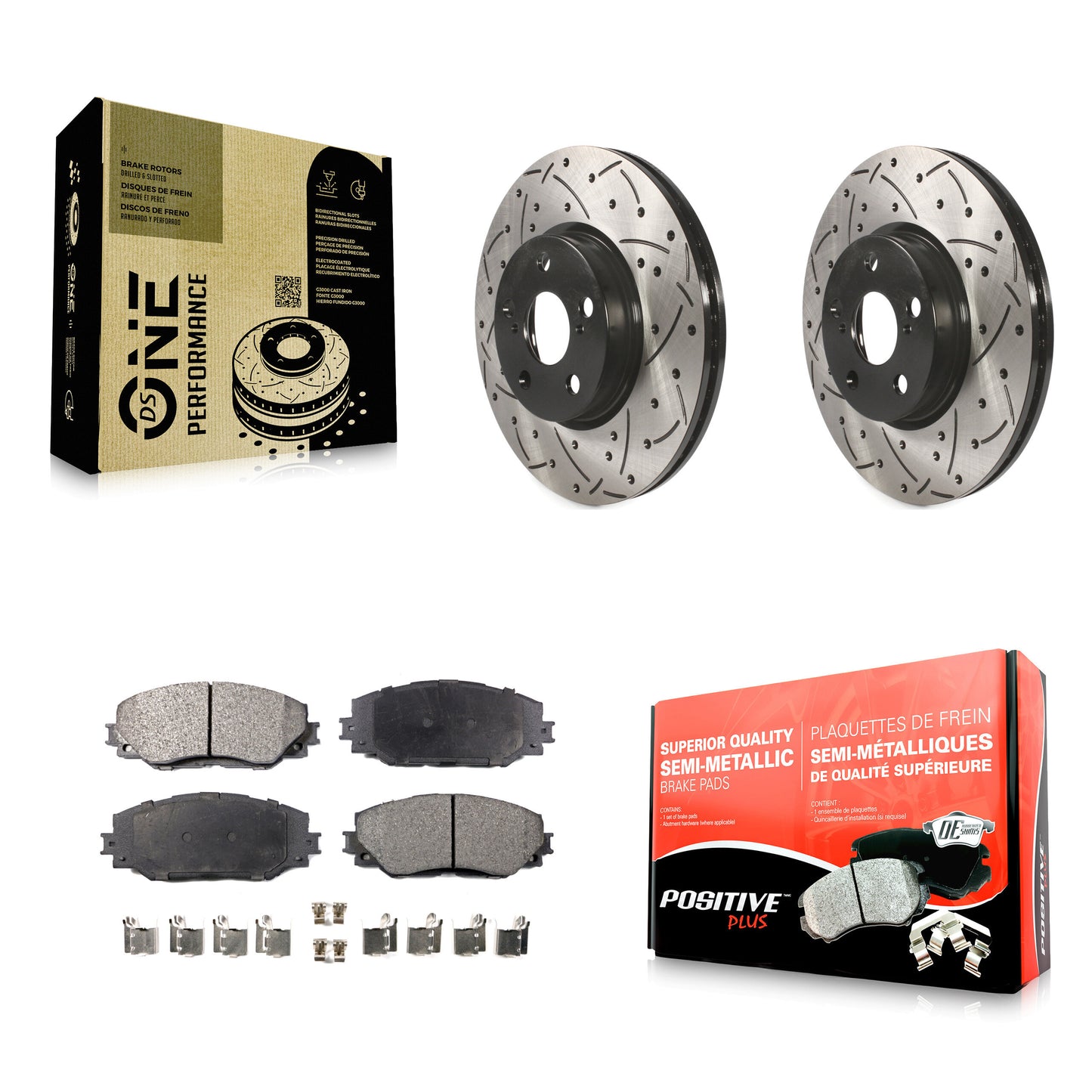 [Avant] Kit de disque (percé rainuré revêtu) et plaquette (semi-métallique) de frein pour Toyota Corolla Scion xD Matrix Pontiac Vibe KDF-100116