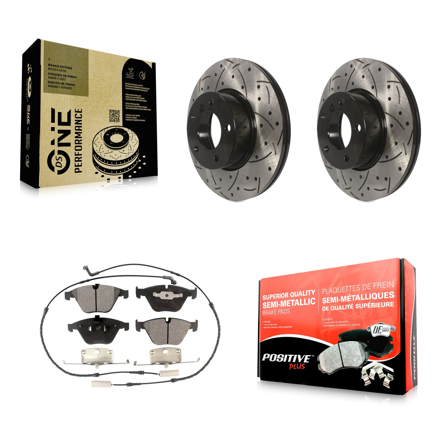 [Avant] Kit de disque (percé rainuré revêtu) et plaquette (semi-métallique) de frein pour BMW 328i xDrive X1 328xi 323i KDF-100124