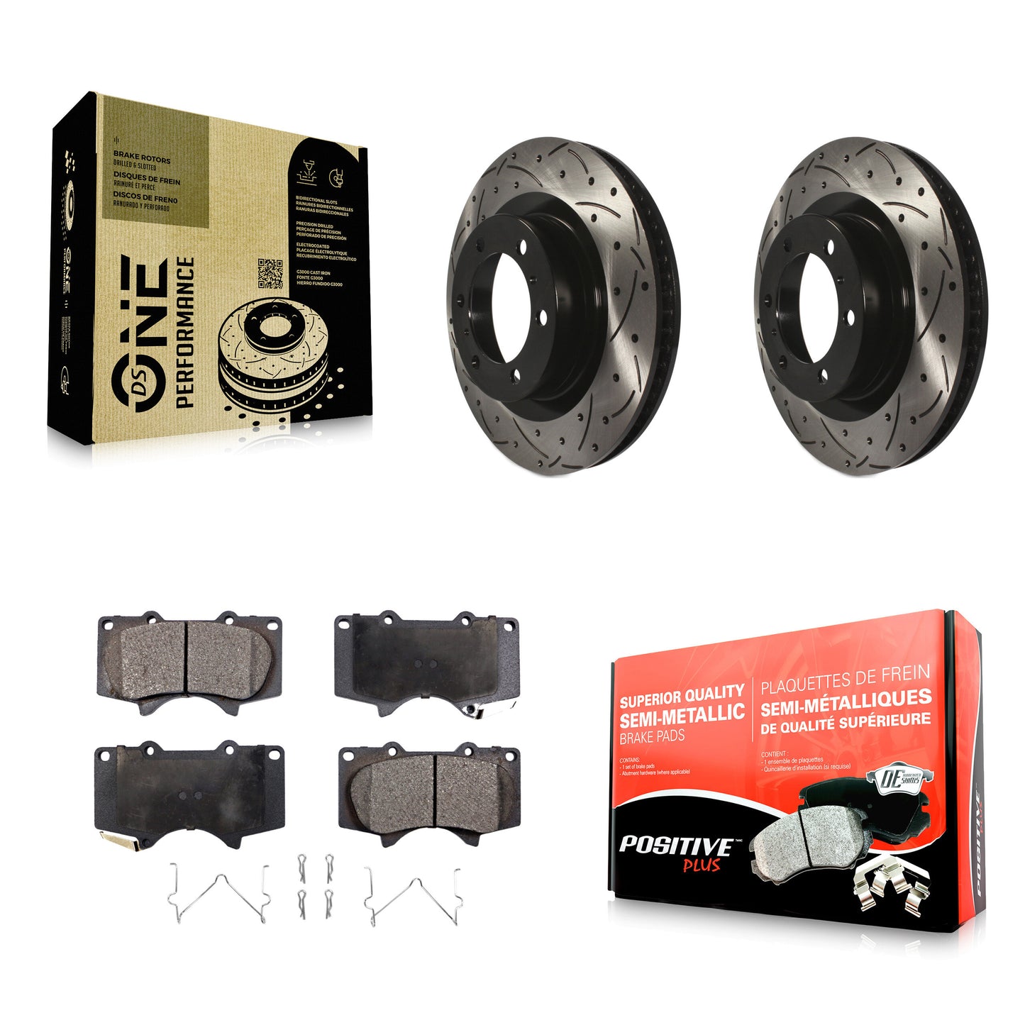 [Avant] Kit de disque (percé rainuré revêtu) et plaquette (semi-métallique) de frein pour 2010-2023 Toyota 4Runner Lexus GX460 KDF-100135