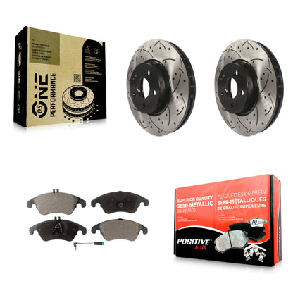 [Avant] Kit de disque (percé rainuré revêtu) et plaquette (semi-métallique) de frein pour Mercedes-Benz E350 C300 C350 E400 E250 SLC300 KDF-100138