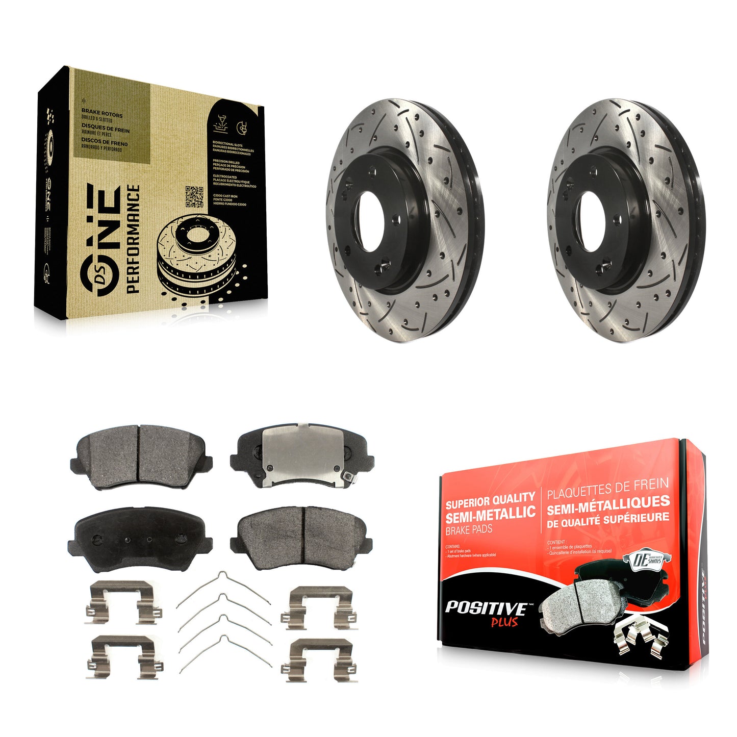 [Avant] Kit de disque (percé rainuré revêtu) et plaquette (semi-métallique) de frein pour Kia Forte Hyundai Veloster Elantra GT Forte5 Koup KDF-100142