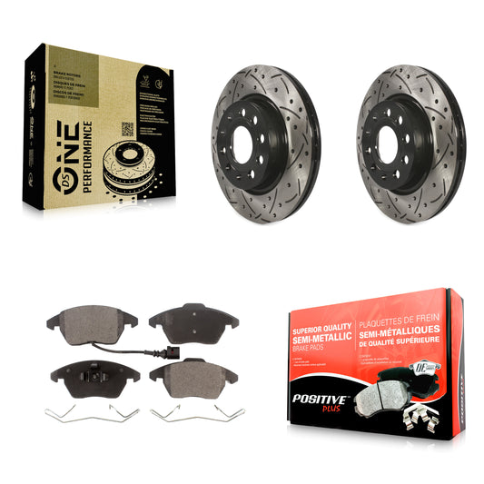 [Avant] Kit de disque (percé rainuré revêtu) et plaquette (semi-métallique) de frein pour Volkswagen GTI Audi A3 Quattro avec 280mm Diameter Rotor KDF-100145