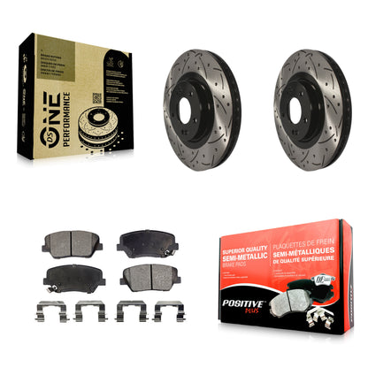 [Avant] Kit de disque (percé rainuré revêtu) et plaquette (semi-métallique) de frein pour Hyundai Santa Fe Sport Kia Sorento KDF-100155