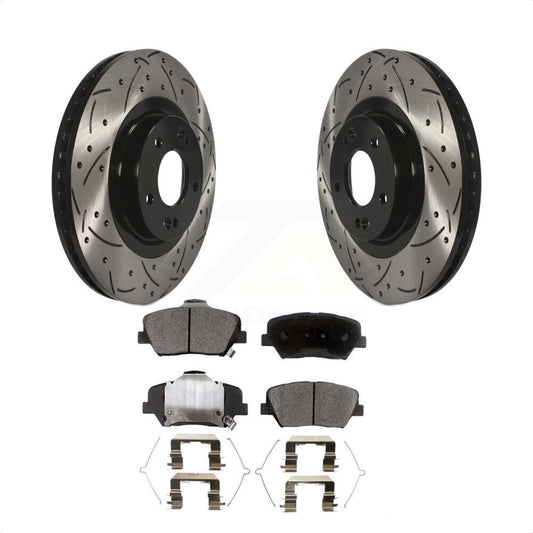 [Avant] Kit de disque (percé rainuré revêtu) et plaquette (semi-métallique) de frein pour Kia Sorento Hyundai Santa Fe Sport KDF-100156 par Transit Auto