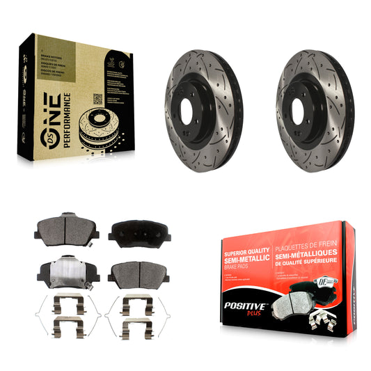 [Avant] Kit de disque (percé rainuré revêtu) et plaquette (semi-métallique) de frein pour Kia Sorento Hyundai Santa Fe Sport KDF-100156