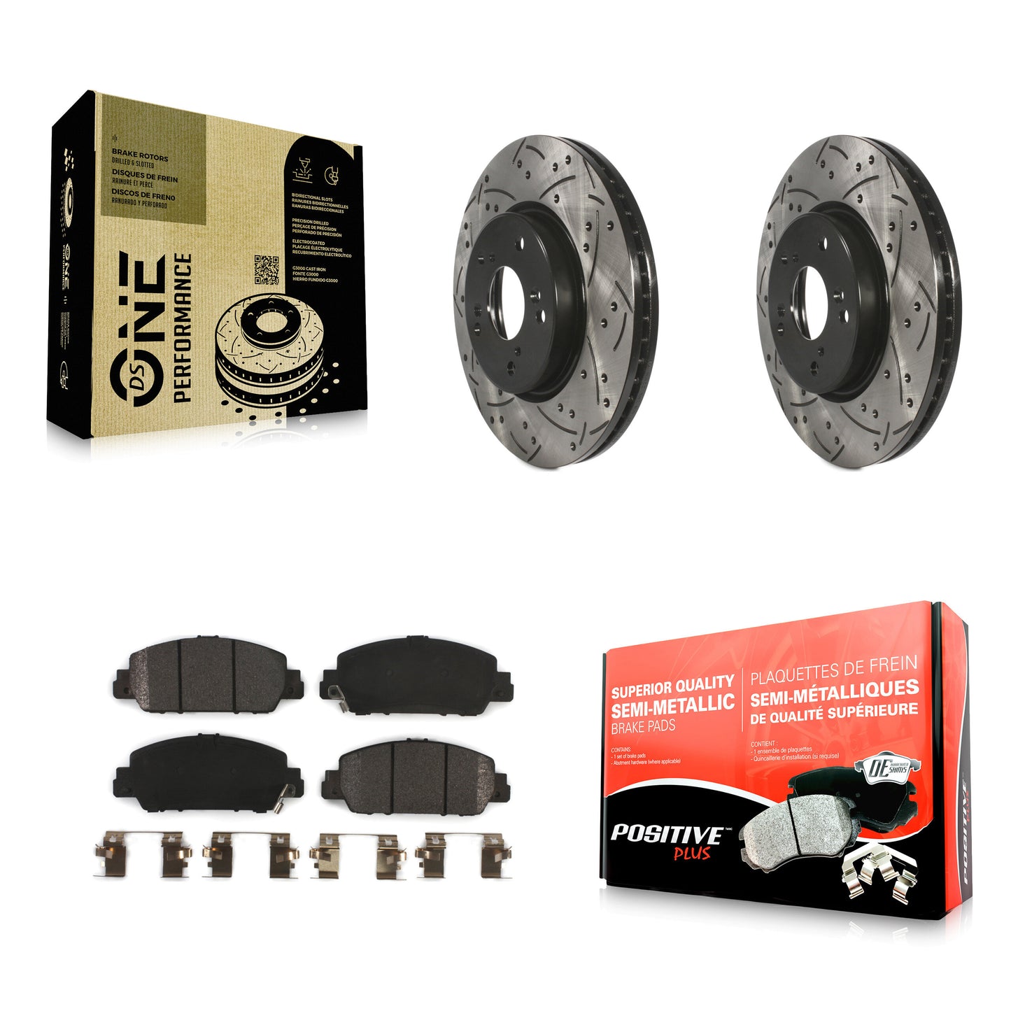 [Avant] Kit de disque (percé rainuré revêtu) et plaquette (semi-métallique) de frein pour Honda Accord HR-V KDF-100163