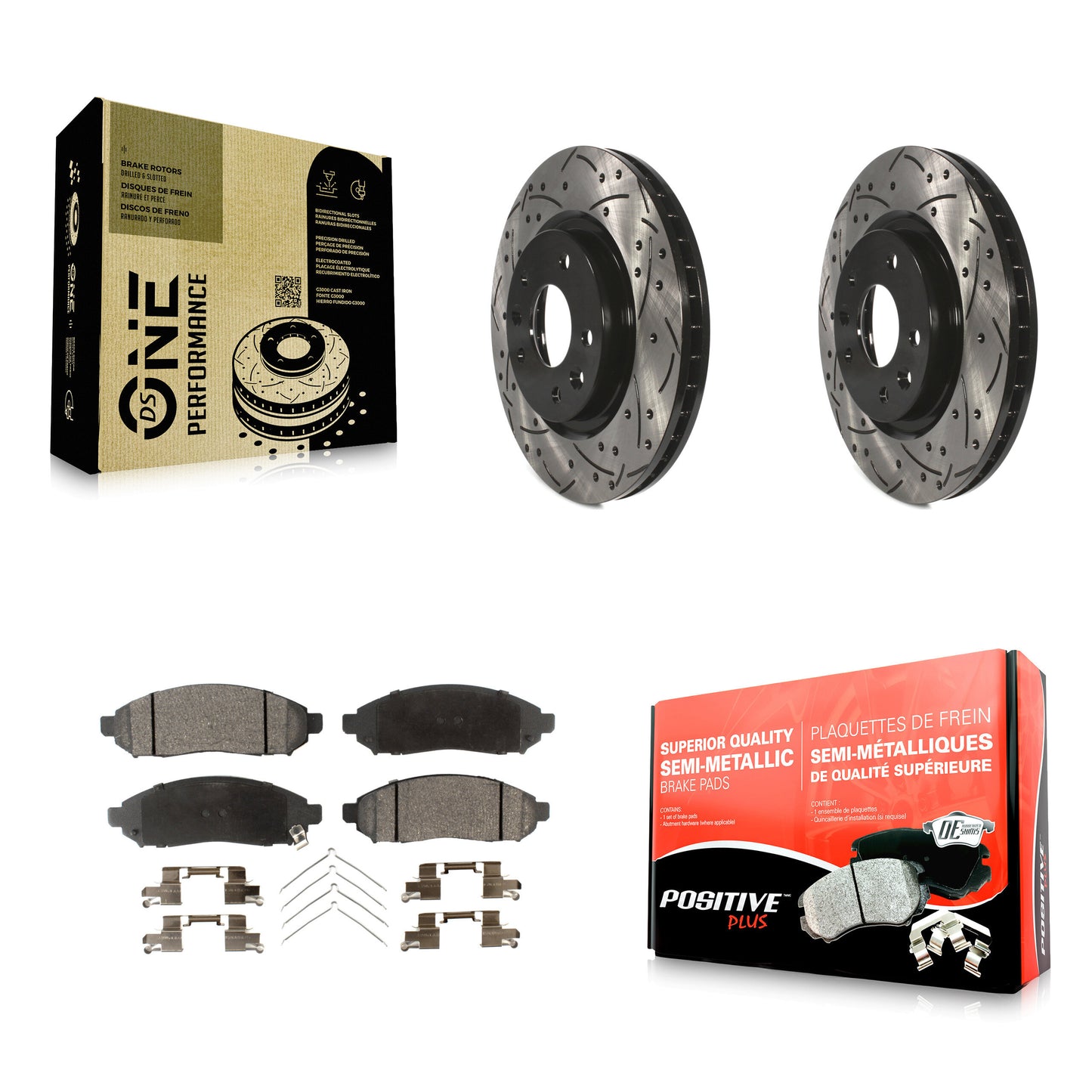 [Avant] Kit de disque (percé rainuré revêtu) et plaquette (semi-métallique) de frein pour 2015 Nissan LEAF Vehicles Manufactured In Japan KDF-100175