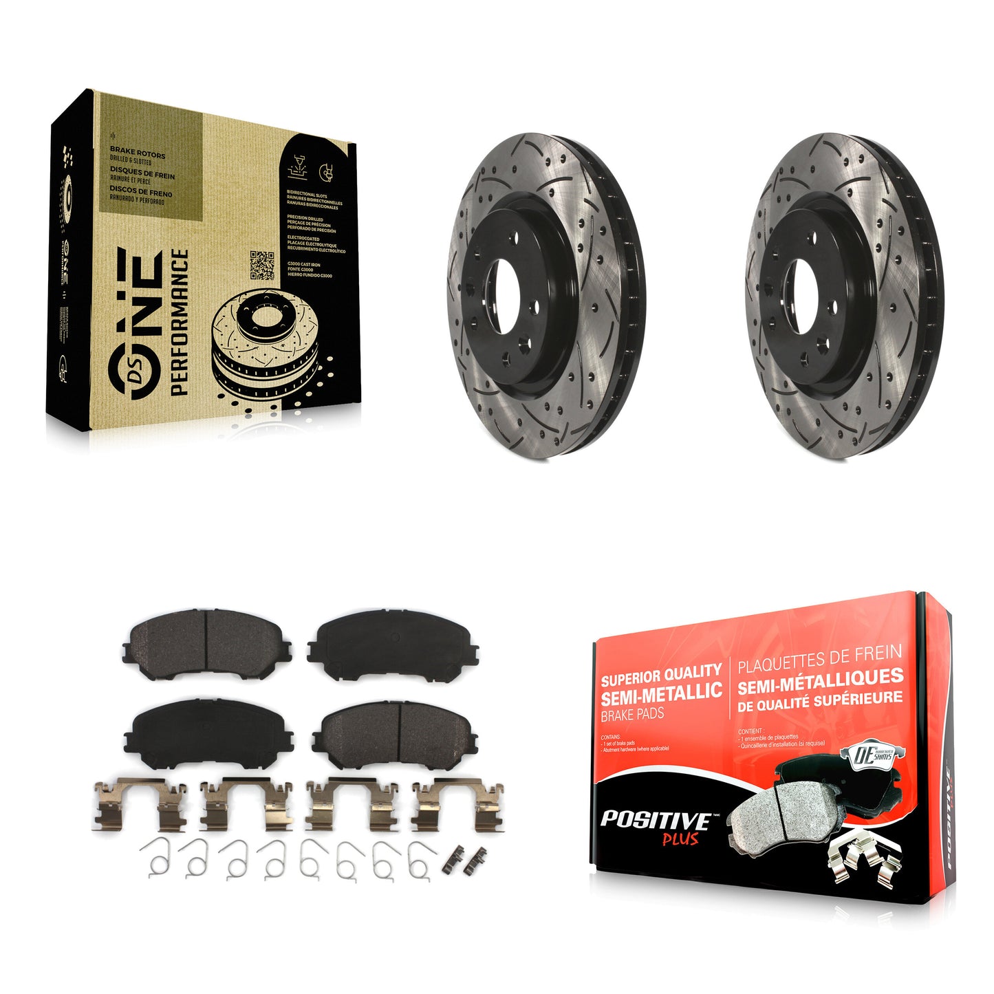 [Avant] Kit de disque (percé rainuré revêtu) et plaquette (semi-métallique) de frein pour Nissan Rogue Sport Qashqai KDF-100177