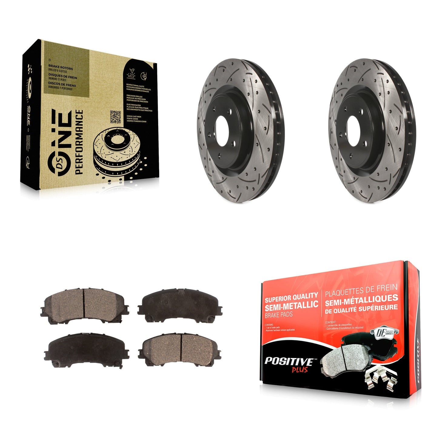 [Avant] Kit de disque (percé rainuré revêtu) et plaquette (semi-métallique) de frein pour Nissan Rogue KDF-100178