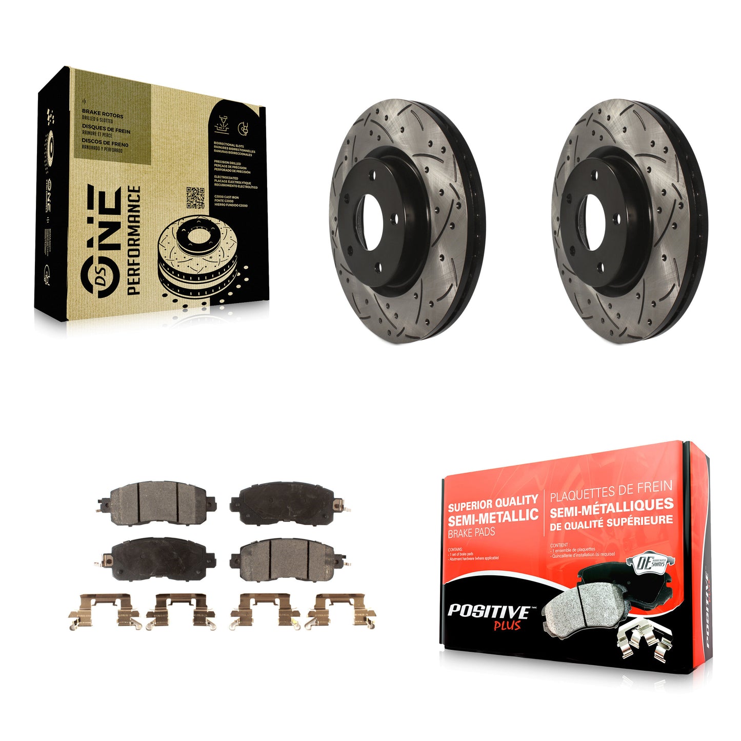 [Avant] Kit de disque (percé rainuré revêtu) et plaquette (semi-métallique) de frein pour Nissan Altima KDF-100179
