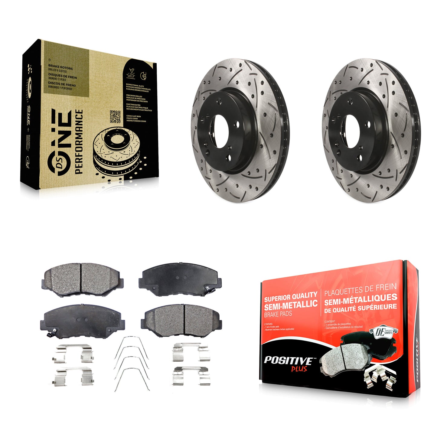 [Avant] Kit de disque (percé rainuré revêtu) et plaquette (semi-métallique) de frein pour Honda Civic KDF-100182