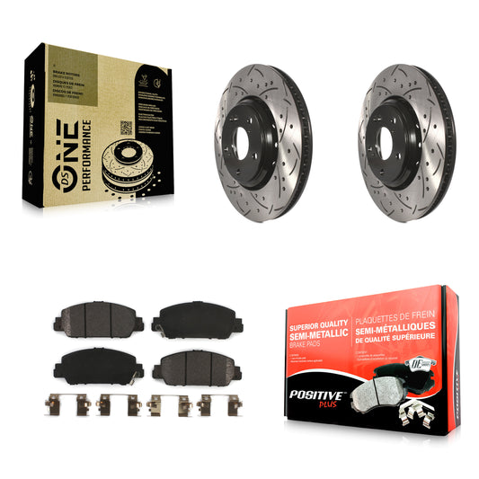 [Avant] Kit de disque (percé rainuré revêtu) et plaquette (semi-métallique) de frein pour 2017 Honda Accord Hybrid EX-L Touring KDF-100183