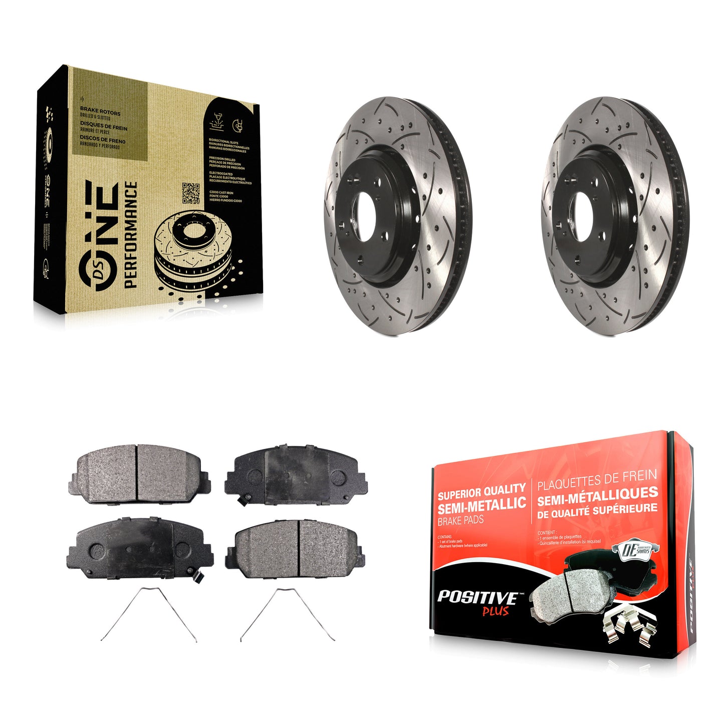 [Avant] Kit de disque (percé rainuré revêtu) et plaquette (semi-métallique) de frein pour Honda Civic Accord Acura ILX KDF-100184