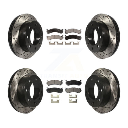 [Avant + Arrière] Kit de disque (percé rainuré revêtu) et plaquette (semi-métallique) de frein pour Chevrolet Silverado 2500 HD GMC Sierra Hummer H2 1500 Suburban Yukon XL Avalanche Classic KDF-100188