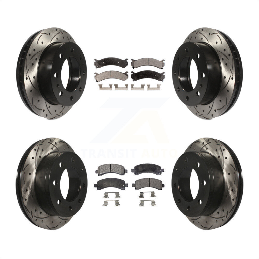 [Avant + Arrière] Kit de disque (percé rainuré revêtu) et plaquette (semi-métallique) de frein pour Chevrolet Express 2500 GMC Savana KDF-100189 par Transit Auto