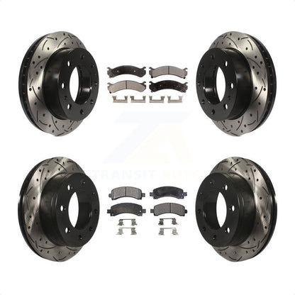 [Avant + Arrière] Kit de disque (percé rainuré revêtu) et plaquette (semi-métallique) de frein pour Chevrolet Express 2500 GMC Savana KDF-100189 par Transit Auto