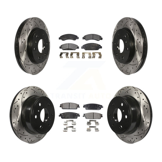 [Avant + Arrière] Kit de disque (percé rainuré revêtu) et plaquette (semi-métallique) de frein pour 2007 Chevrolet Tahoe GMC Suburban 1500 Yukon Cadillac Avalanche XL Escalade ESV EXT KDF-100191