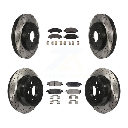 [Avant + Arrière] Kit de disque (percé rainuré revêtu) et plaquette (semi-métallique) de frein pour Chevrolet Silverado 1500 GMC Sierra Tahoe Suburban Yukon Cadillac XL Avalanche Escalade ESV EXT KDF-100192