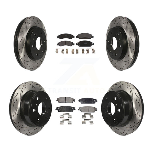 [Avant + Arrière] Kit de disque (percé rainuré revêtu) et plaquette (semi-métallique) de frein pour Chevrolet Silverado 1500 GMC Sierra Tahoe Suburban Yukon Cadillac XL Avalanche Escalade ESV EXT KDF-100192