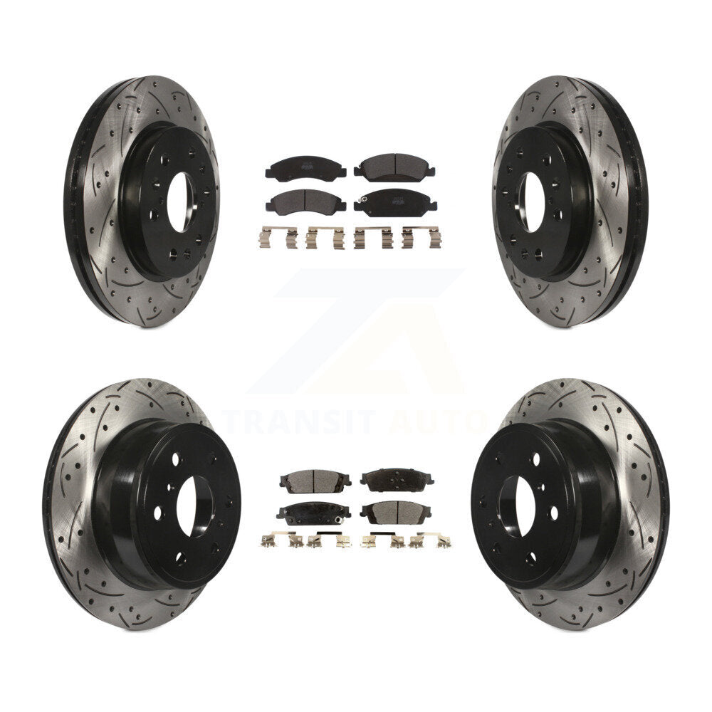 [Avant + Arrière] Kit de disque (percé rainuré revêtu) et plaquette (semi-métallique) de frein pour Chevrolet Silverado 1500 GMC Sierra Tahoe Suburban Yukon Cadillac XL Escalade ESV KDF-100193