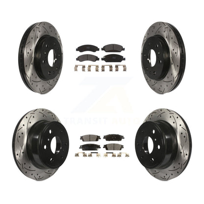 [Avant + Arrière] Kit de disque (percé rainuré revêtu) et plaquette (semi-métallique) de frein pour Chevrolet Silverado 1500 GMC Sierra Tahoe Suburban Yukon Cadillac XL Escalade ESV KDF-100193