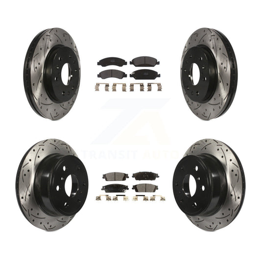 [Avant + Arrière] Kit de disque (percé rainuré revêtu) et plaquette (semi-métallique) de frein pour Chevrolet Silverado 1500 GMC Sierra Tahoe Suburban Yukon Cadillac XL Escalade ESV KDF-100193