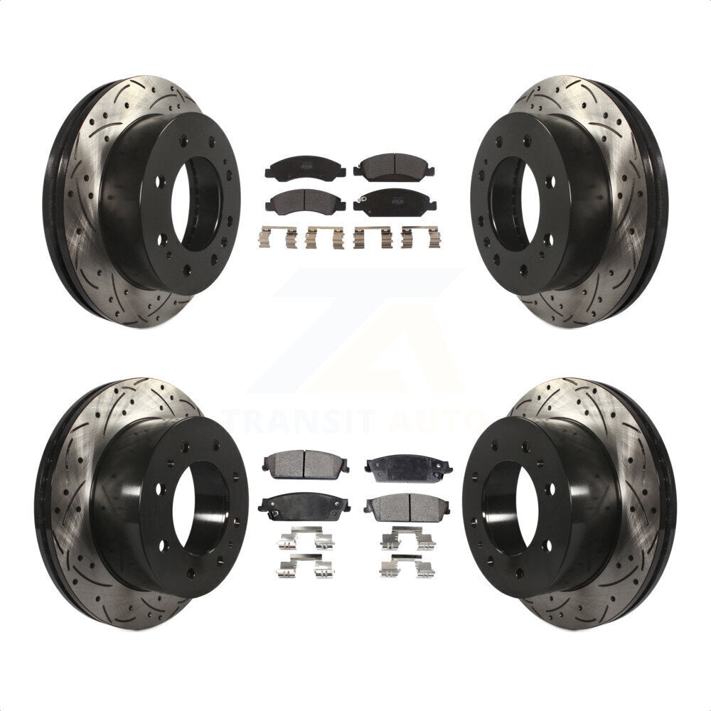 [Avant + Arrière] Kit de disque (percé rainuré revêtu) et plaquette (semi-métallique) de frein pour 2011 Chevrolet Silverado 1500 Hybrid KDF-100202 par Transit Auto