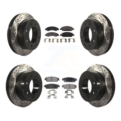 [Avant + Arrière] Kit de disque (percé rainuré revêtu) et plaquette (semi-métallique) de frein pour 2011 Chevrolet Silverado 1500 Hybrid KDF-100202 par Transit Auto