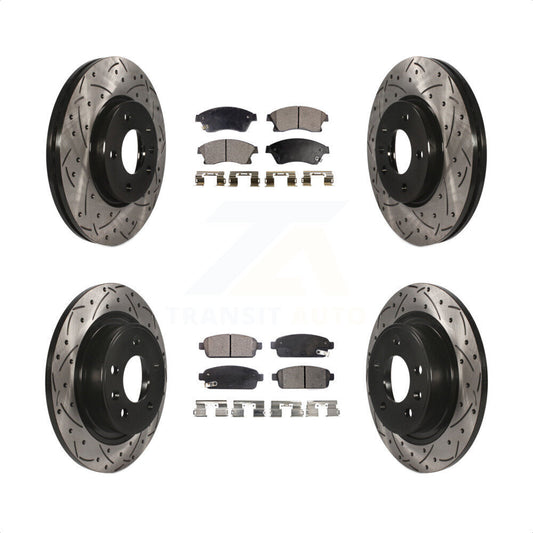 [Avant + Arrière] Kit de disque (percé rainuré revêtu) et plaquette (semi-métallique) de frein pour Chevrolet Cruze Buick Verano Volt Orlando KDF-100205 par Transit Auto