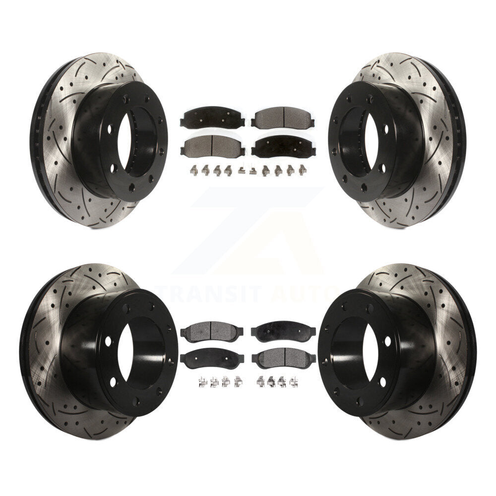 [Avant + Arrière] Kit de disque (percé rainuré revêtu) et plaquette (semi-métallique) de frein pour Ford F-250 Super Duty F-350 avec Single Wheels 4WD KDF-100209