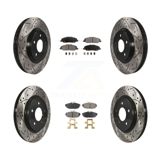 [Avant + Arrière] Kit de disque (percé rainuré revêtu) et plaquette (semi-métallique) de frein pour Ford Mustang KDF-100213