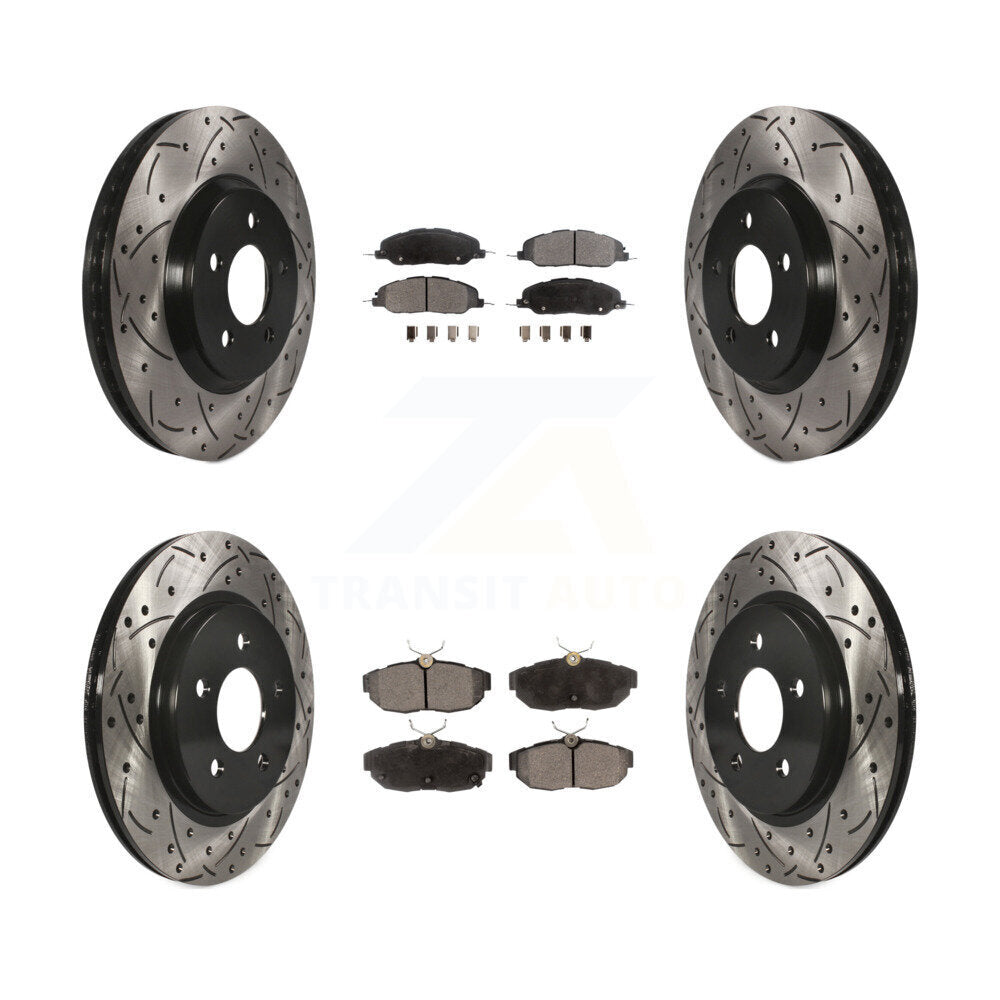 [Avant + Arrière] Kit de disque (percé rainuré revêtu) et plaquette (semi-métallique) de frein pour Ford Mustang KDF-100214