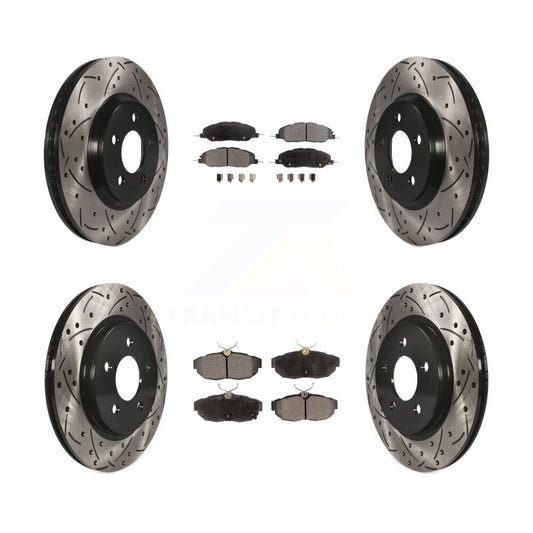 [Avant + Arrière] Kit de disque (percé rainuré revêtu) et plaquette (semi-métallique) de frein pour Ford Mustang KDF-100214