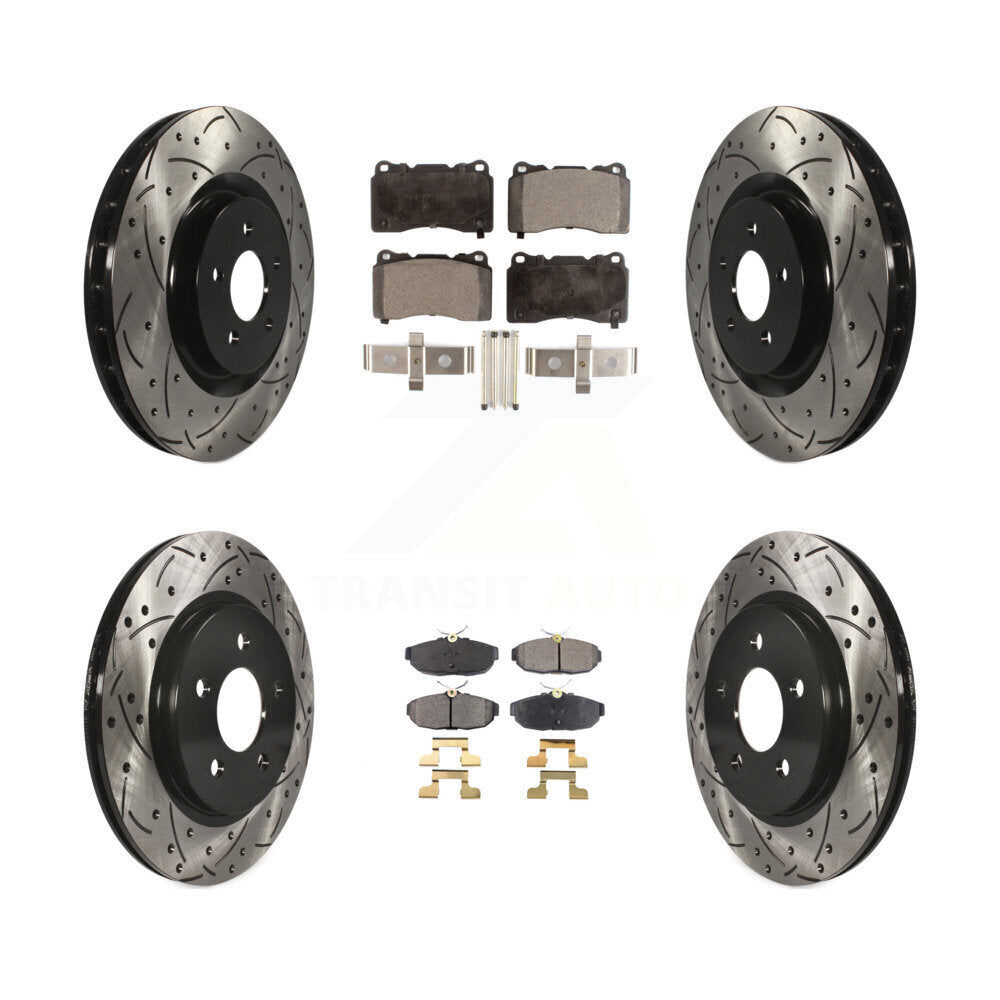 [Avant + Arrière] Kit de disque (percé rainuré revêtu) et plaquette (semi-métallique) de frein pour Ford Mustang KDF-100215