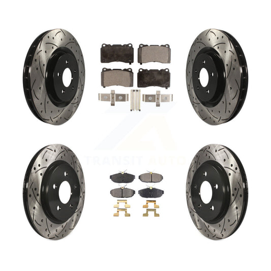[Avant + Arrière] Kit de disque (percé rainuré revêtu) et plaquette (semi-métallique) de frein pour Ford Mustang KDF-100215