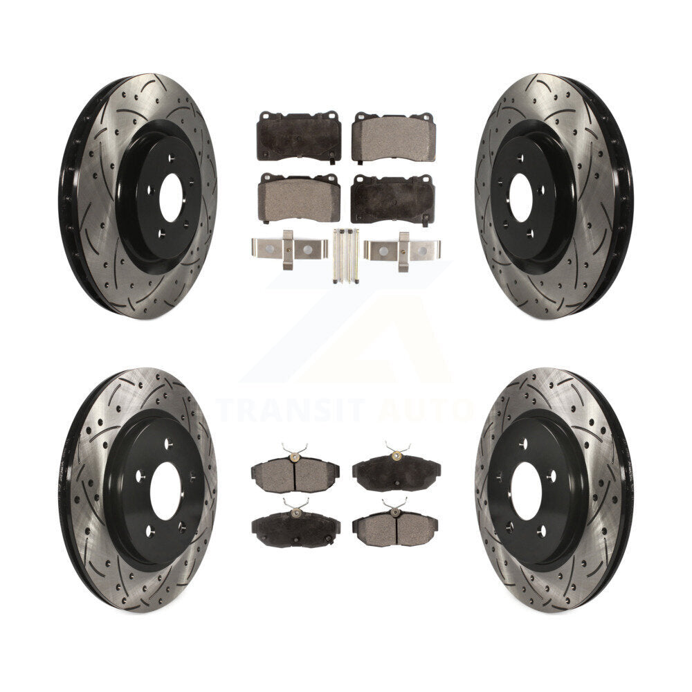 [Avant + Arrière] Kit de disque (percé rainuré revêtu) et plaquette (semi-métallique) de frein pour Ford Mustang KDF-100216