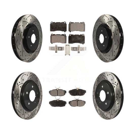 [Avant + Arrière] Kit de disque (percé rainuré revêtu) et plaquette (semi-métallique) de frein pour Ford Mustang KDF-100216