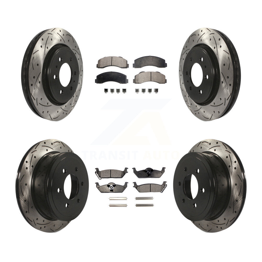 [Avant + Arrière] Kit de disque (percé rainuré revêtu) et plaquette (semi-métallique) de frein pour 2010-2011 Ford F-150 avec 6 Lug Wheels KDF-100218