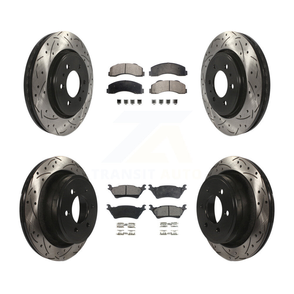 [Avant + Arrière] Kit de disque (percé rainuré revêtu) et plaquette (semi-métallique) de frein pour Ford F-150 KDF-100220